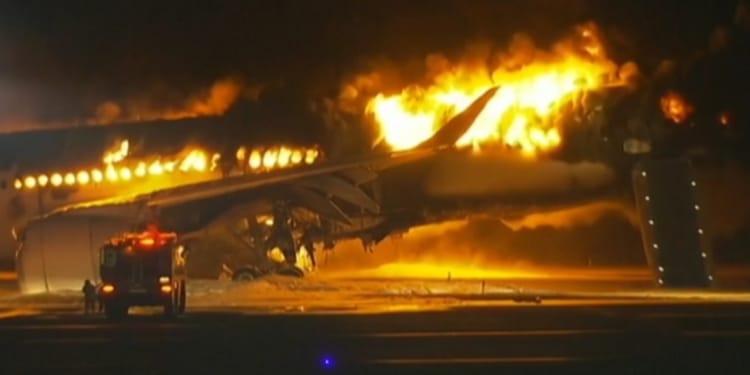 Japan Airlines Aircraft Catches Fire After Collision With Coast Guard Plane