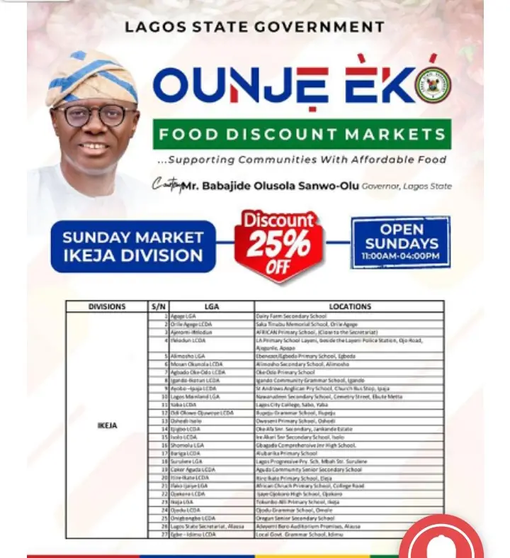 Lagos launches ‘Ounje Eko’, discounted prices for residents (See Full List)