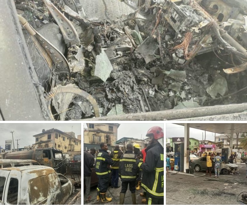 JUST IN: Fire Razes Mobil Filing Station At Ikeja, Lagos