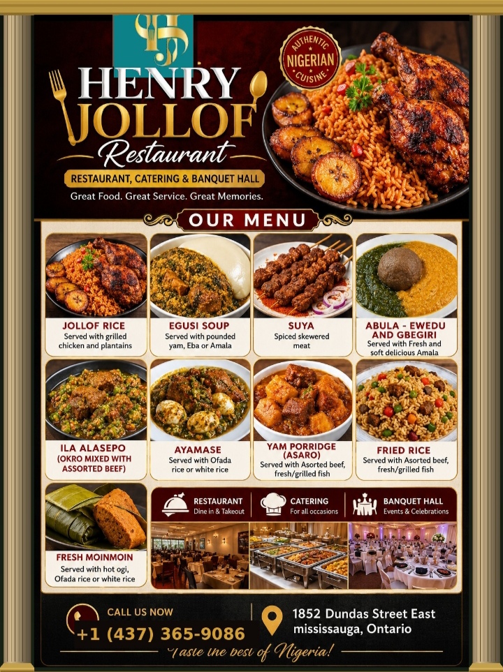 Experience Authentic African Cuisine at Henry Jollof Restaurant in Mississauga